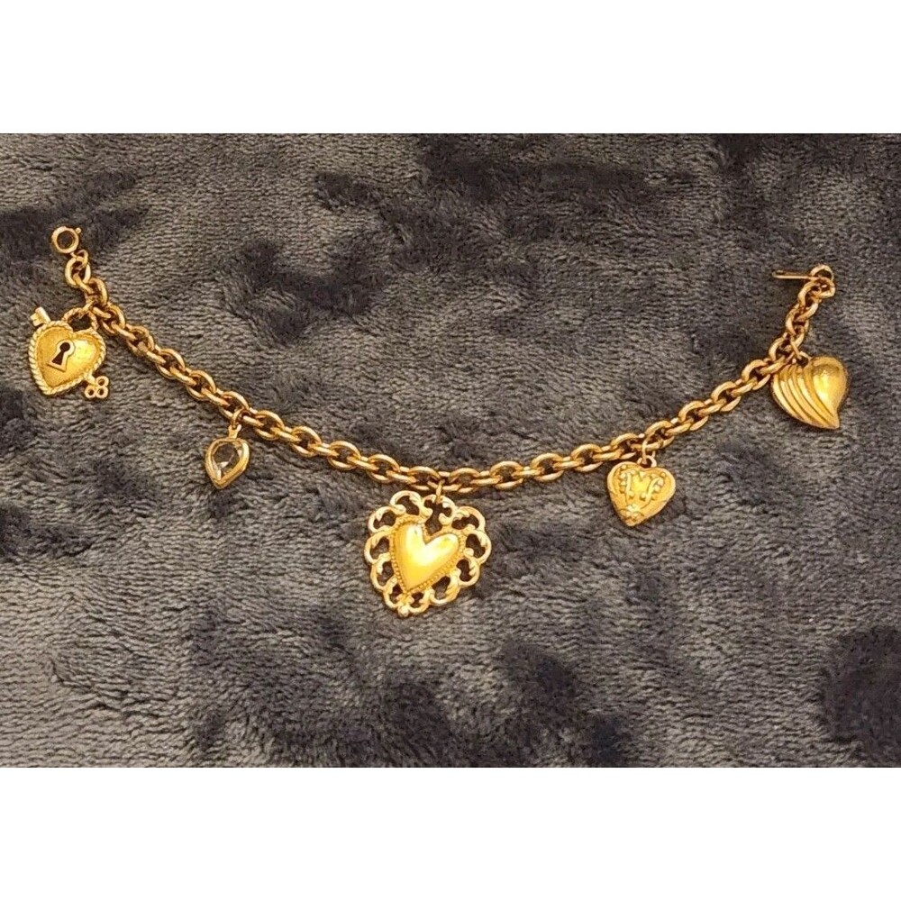 Avon You Charm Me Bracelet Heart Gold Plated Locket Chain Metal Valentine